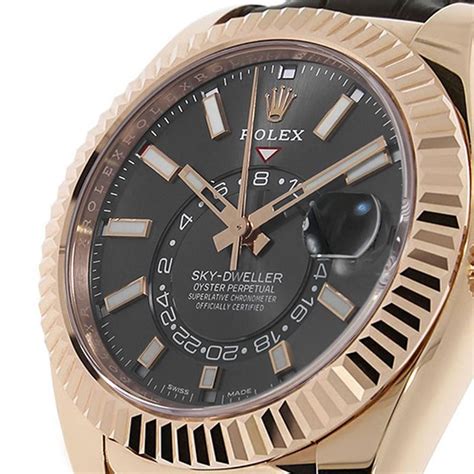 rolex skydweller rose gold leather strap rhodium dial|rolex sky dweller review.